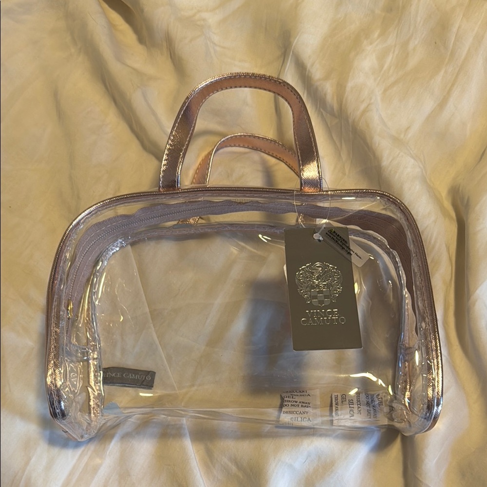 Vince Camuto Cream and Pink Cosmetic Bag